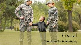  Presentation with military family - Beautiful slides featuring military family reunited backdrop and a yellow colored foreground