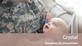  Presentation with newborn baby - Slide deck consisting of military father holding his newborn background and a coral colored foreground