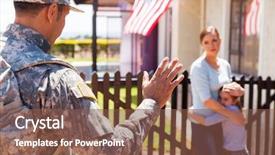  Presentation with military family - Colorful presentation enhanced with military father waving goodbye backdrop and a tawny brown colored foreground