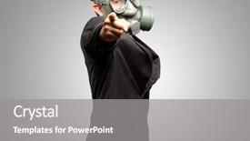  Presentation with nuclear weapons and gas mask - Colorful slides enhanced with military formal - businessman pointing with gas mask backdrop and a gray colored foreground