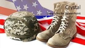  Presentation with combat boots - Cool new slide set with military helmet and usa flag backdrop and a coral colored foreground