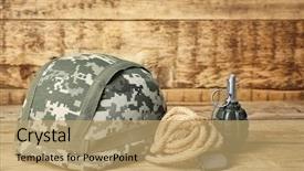  Presentation with military - Beautiful presentation theme featuring military helmet grenade and dog backdrop and a coral colored foreground
