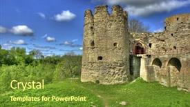  Presentation with military green - Presentation theme having military history - medieval castle and green trees background and a  colored foreground