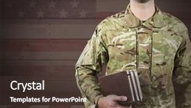  Presentation with american flag - Slide set having military holding books against american background and a tawny brown colored foreground