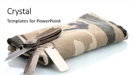  Presentation with us army - Slide deck having military hospital - army badges knife and camouflage background and a  colored foreground