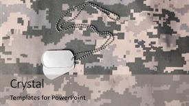  Presentation with military - Cool new PPT theme with military id tag on uniform backdrop and a light gray colored foreground
