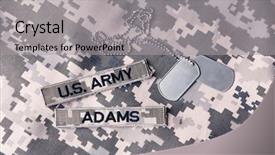  Presentation with military - Beautiful PPT theme featuring military id tag on uniform backdrop and a light gray colored foreground