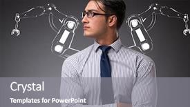  Presentation with robotic - Presentation theme having military intelligence - businessman man with robotic arms background and a gray colored foreground