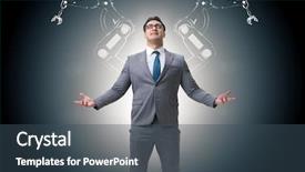  Presentation with robotic - Beautiful PPT theme featuring military intelligence - businessman man with robotic arms backdrop and a ocean colored foreground