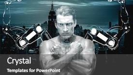  Presentation with robotic - Slides enhanced with military intelligence - businessman man with robotic arms background and a dark gray colored foreground