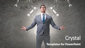  Presentation with robotic - Presentation theme enhanced with military intelligence - businessman man with robotic arms background and a gray colored foreground