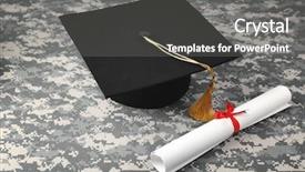  Presentation with scroll - Beautiful PPT theme featuring military intelligence - graduation hat and diploma scroll backdrop and a gray colored foreground