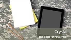  Presentation with intelligence - PPT layouts consisting of military intelligence - tablet and copybooks on camouflage background and a gray colored foreground