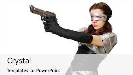  Presentation with tech - Audience pleasing PPT theme consisting of military intelligence - woman in tech concept isolated backdrop and a  colored foreground