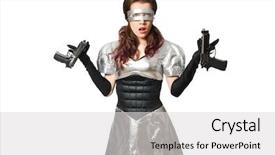  Presentation with tech - Amazing PPT layouts having military intelligence - woman in tech concept isolated backdrop and a  colored foreground