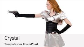  Presentation with tech - Presentation theme enhanced with military intelligence - woman in tech concept isolated background and a  colored foreground