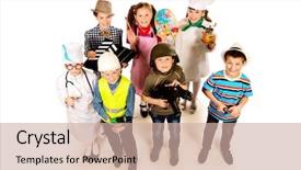  Presentation with children from different cultures - Colorful presentation design enhanced with output of a hydroelectric power backdrop and a gray colored foreground