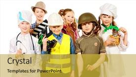  Presentation with children - Presentation design enhanced with profesiona - group of children dressed background and a yellow colored foreground