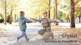  Presentation with army - Theme featuring military mothers - mother in army uniform meeting background and a coral colored foreground