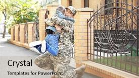  Presentation with street - Cool new slides with military mothers - mother soldier and kid embracing backdrop and a coral colored foreground