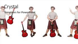  Presentation with guitar - Beautiful PPT layouts featuring military music - scotsman playing guitar isolated backdrop and a  colored foreground