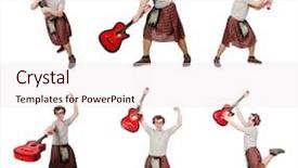  Presentation with blank whiteboard isolated on white - Colorful presentation design enhanced with military music - scotsman playing guitar isolated backdrop and a  colored foreground