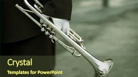  Presentation with trumpet - Amazing PPT theme having military music - trumpet focus point on glove backdrop and a  colored foreground