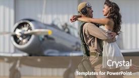  Presentation with vintage aviation - Amazing slide deck having military aviation - brunette model in vintage clothing backdrop and a coral colored foreground