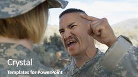  Presentation with military - Audience pleasing theme consisting of military officer screaming at female backdrop and a gray colored foreground