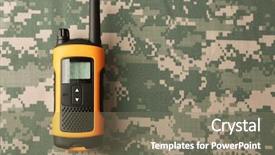  Presentation with radio - Audience pleasing PPT theme consisting of military radio on camouflage background backdrop and a gray colored foreground