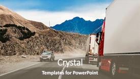  Presentation with queue - Presentation design featuring military road in georgia with truks queue background and a gray colored foreground