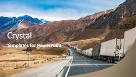  Presentation with queue - PPT theme consisting of military road in georgia with truks queue background and a tawny brown colored foreground