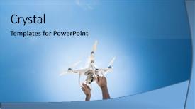  Presentation with hands holding - PPT theme with military robot - closeup raised hands of woman background and a light blue colored foreground