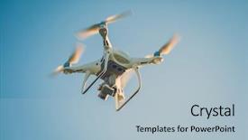  Presentation with drone - Beautiful slides featuring military robot - drone flying in the sky backdrop and a  colored foreground