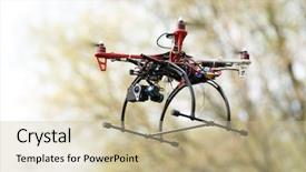  Presentation with military robot - PPT layouts consisting of military robot - quadrocopter while flying background and a soft green colored foreground