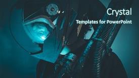  Presentation with laser beam - Presentation with military robot - space man with metal helmet background and a tawny brown colored foreground