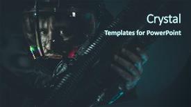  Presentation with laser beam - Cool new presentation theme with military robot - space man with metal helmet backdrop and a wine colored foreground