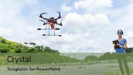  Presentation with military robot - Amazing presentation theme having military robot - woman flying surveillance drone backdrop and a seafoam green colored foreground