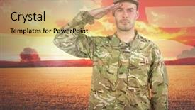  Presentation with military - Amazing slide set having military saluting against landscape sunset backdrop and a coral colored foreground