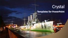  Presentation with aurora - Presentation design consisting of military ship - cruiser aurora at night background and a navy blue colored foreground
