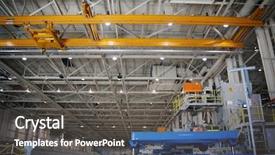  Presentation with aerospace - Amazing PPT theme having military ship - inside aerospace production facility backdrop and a dark gray colored foreground