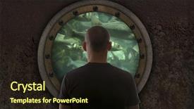  Presentation with submarine - Beautiful slide set featuring military ship ocean navy - captain looks out the window backdrop and a wine colored foreground