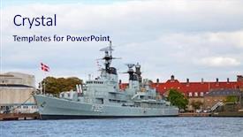  Presentation with military navy - PPT layouts enhanced with military ship ocean navy - danish warship in the copenhagen background and a sky blue colored foreground