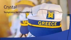  Presentation with greek - Slide deck consisting of military ship ocean navy - greek sailor cap with blurred background and a yellow colored foreground