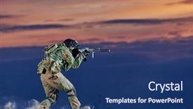  Presentation with gun - PPT theme enhanced with military soldier attacks with machine background and a ocean colored foreground