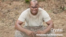  Presentation with training camp - Colorful PPT layouts enhanced with military soldier relaxing during obstacle backdrop and a  colored foreground