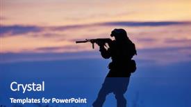  Presentation with gun - Slide set with military soldier silhouette with machine background and a ocean colored foreground