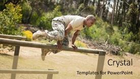  Presentation with training camp - Cool new PPT theme with military soldier training on fitness backdrop and a coral colored foreground