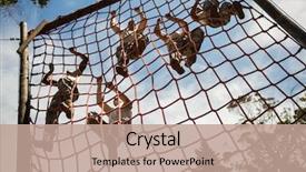  Presentation with obstacle course - Audience pleasing PPT theme consisting of military soldiers climbing rope backdrop and a coral colored foreground