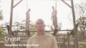  Presentation with training camp - Colorful presentation theme enhanced with military soldiers climbing rope backdrop and a  colored foreground